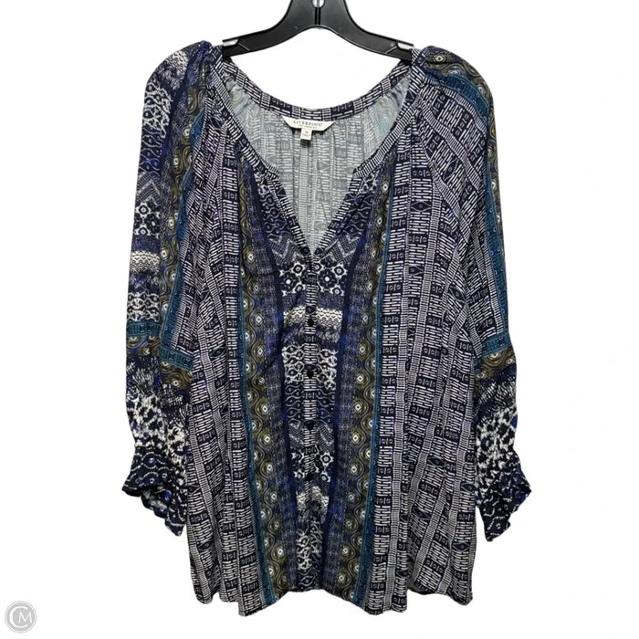 Top 3/4 Sleeve By Liverpool In Blue & Cream, Size: 3x