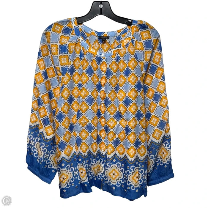Top Long Sleeve By Ann Taylor In Blue & Gold, Size: L