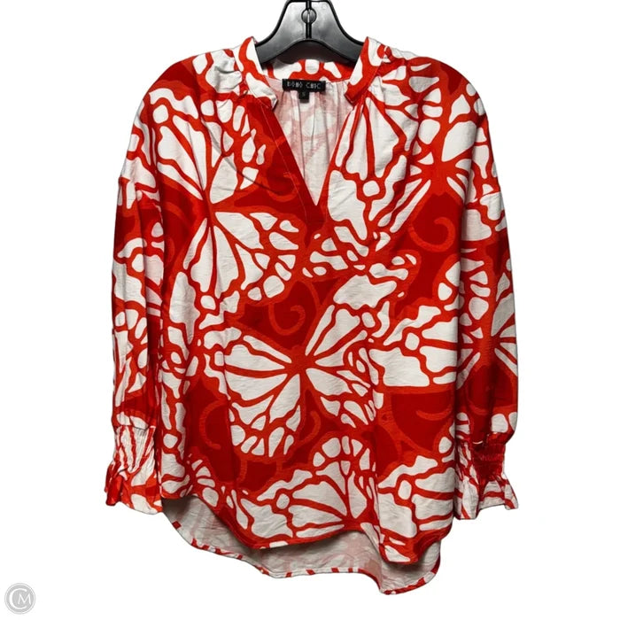 Top Long Sleeve By Boho Chic In Orange & White, Size: S