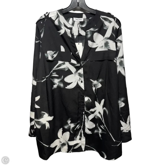 Top Long Sleeve By Calvin Klein In Black & White, Size: 1x