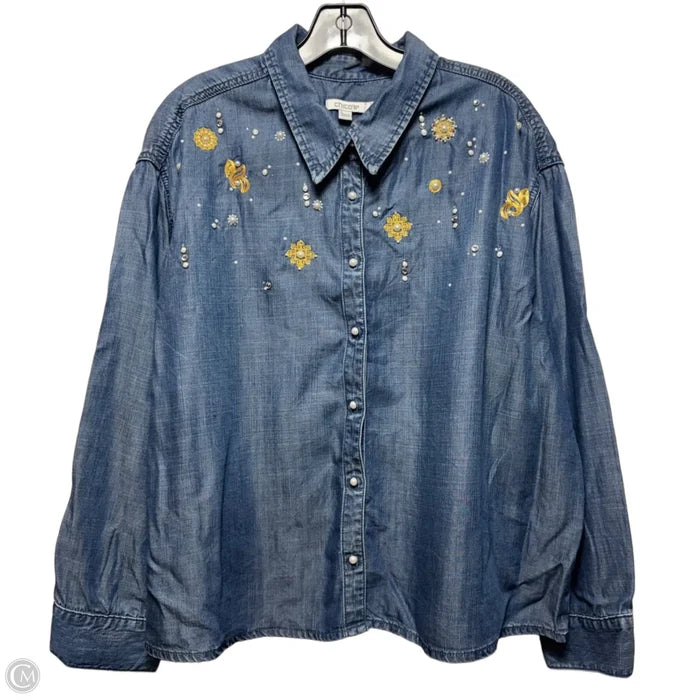 Top Long Sleeve By Chicos In Blue Denim, Size: 18