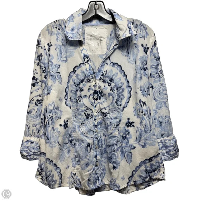 Top Long Sleeve By Cuno In Blue & White, Size: Xl