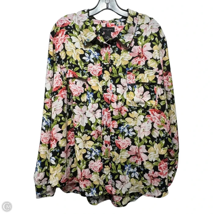Top Long Sleeve By Investments In Floral Print, Size: 2x