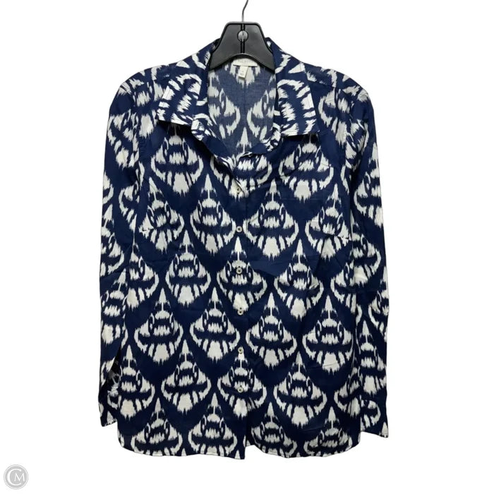 Top Long Sleeve By Talbots In Blue & Cream, Size: S