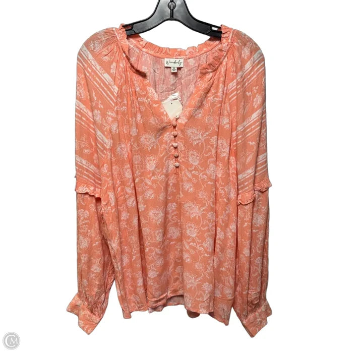 Top Long Sleeve By Wonderly In Peach, Size: Xl