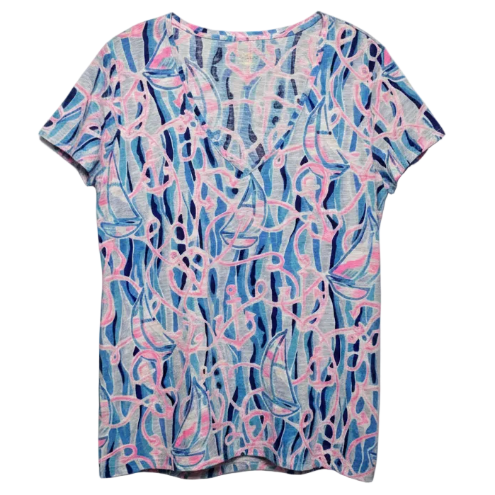 Top Short Sleeve Designer By Lilly Pulitzer In Nautical Print, Size: Xxl