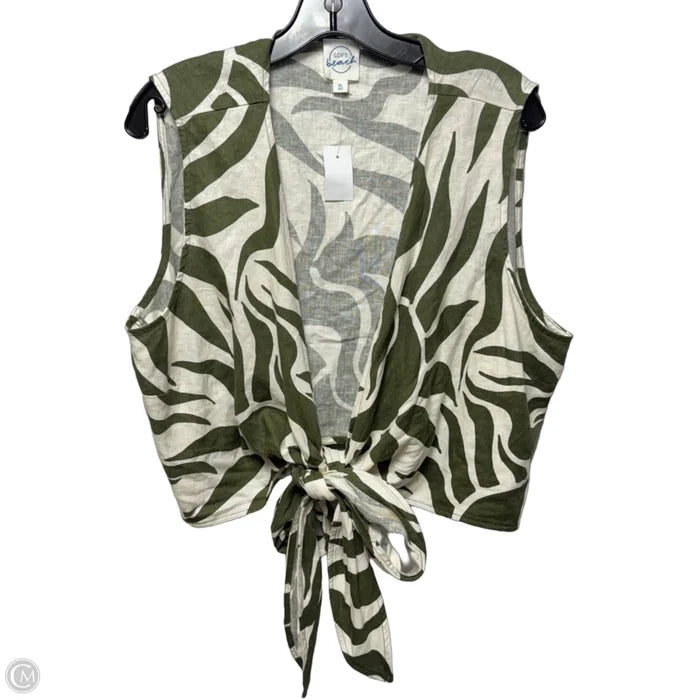 Top Sleeveless By Loft In Cream & Green, Size: Xl