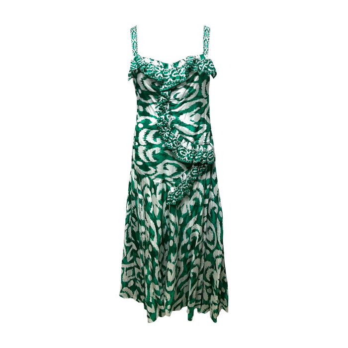 Tropical Getaway Ruffle Maxi Dress  By Alex Marie In Green & White, Size: 16