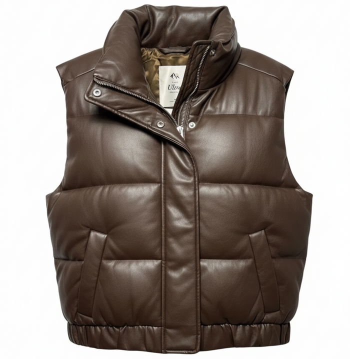 Ultra Collection Vegan Leather Puffer Vest By Abercrombie And Fitch In Brown, Size: M