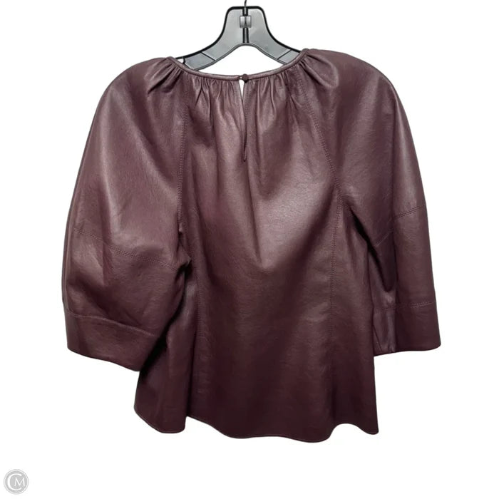 Vegan Leather Silk Lined Top Short Sleeve By Rebecca Taylor In Maroon, Size: 6