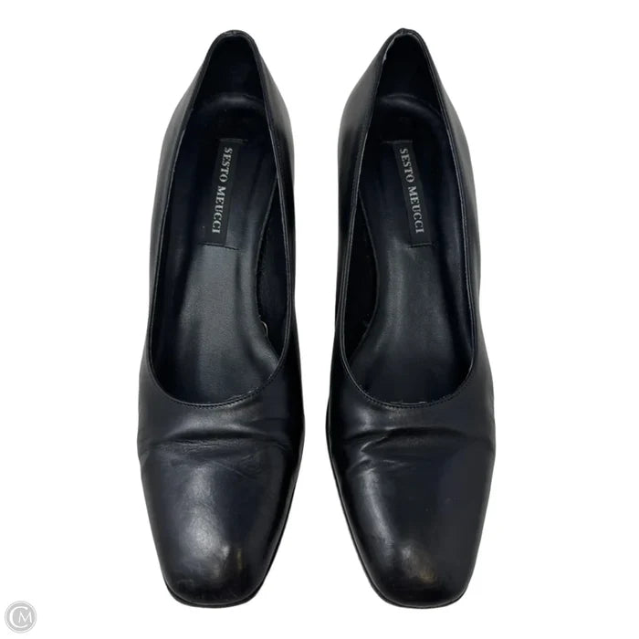 Vintage Square Toe Block Heel Nappa Pumps By Sesto Meucci In Black, Size: 8.5