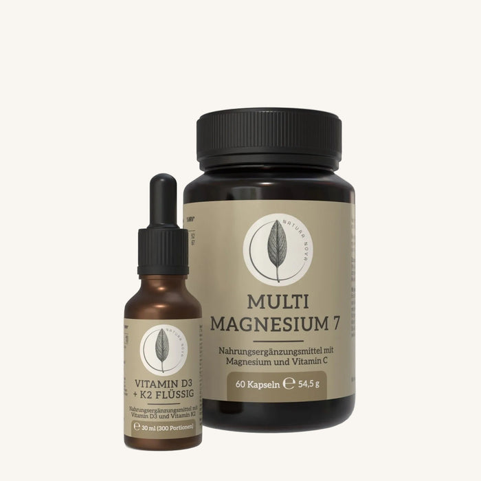 Natura Nova Bundle mit Vitamin D3+K2 Fluessig und Multi Magnesium 7 Nahrungsergaenzungsmittel