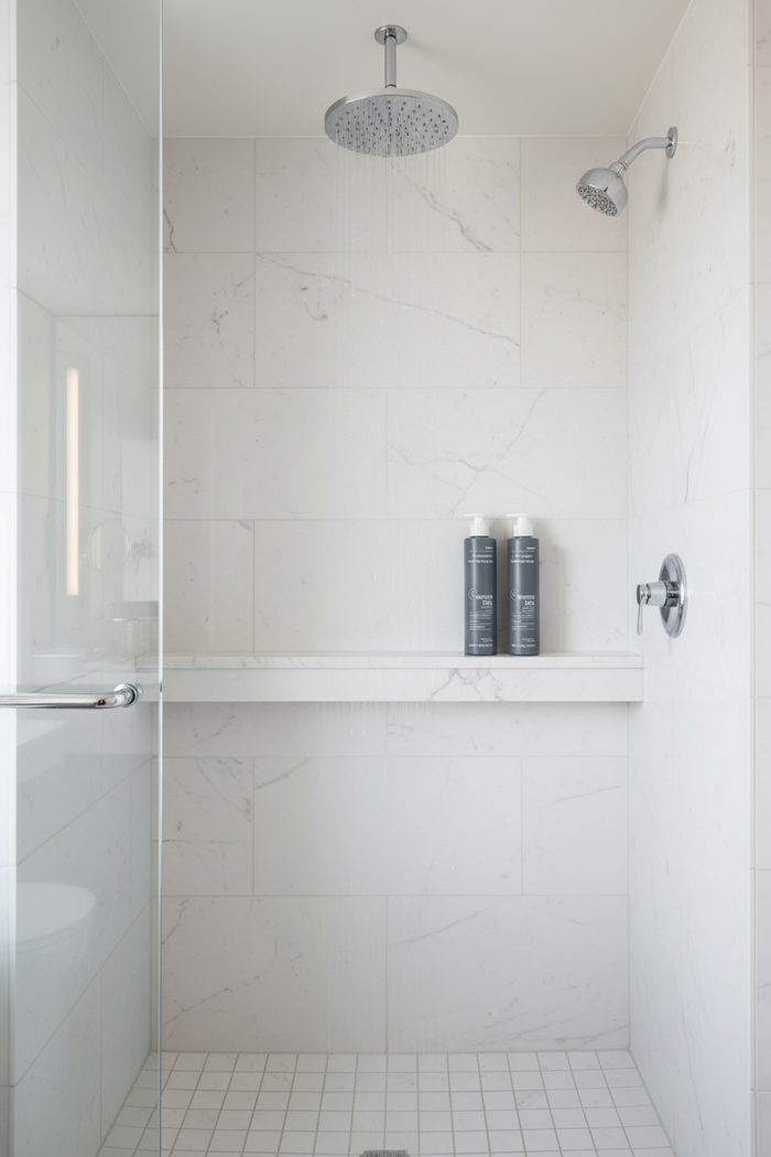 Westin inspired Suite Shower with white tea shampoo and conditioner
