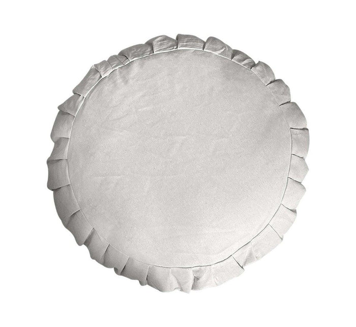 Turmerry zafu meditation pillow with white cover on white background.