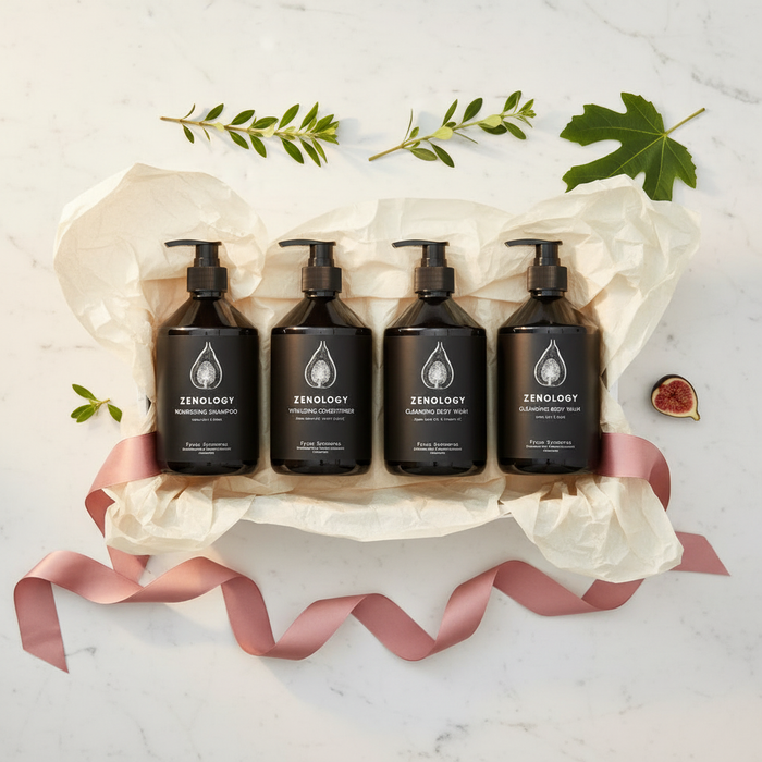 Zenology 4-piece luxury hair and body care gift set — Hotel Indigo Sycamore Fig collection, perfect luxury gift for birthdays, Mother's Day and weddings