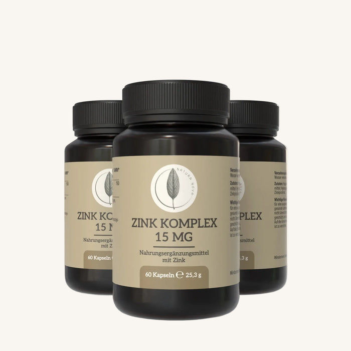 Zink Komplex 15 mg im Vorteilspack mit drei Dosen à 60 Kapseln