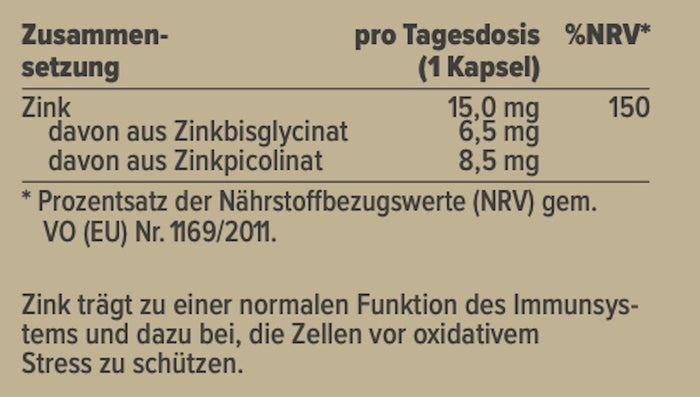 Zink Nährwerte mit Zinkbisglycinat und Zinkpicolinat